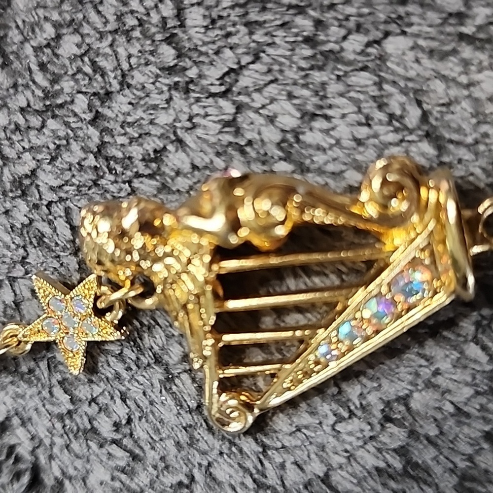 Vintage Kirks Folly Angel Harp Goldtone Pendant Necklace - Picture 5 of 6